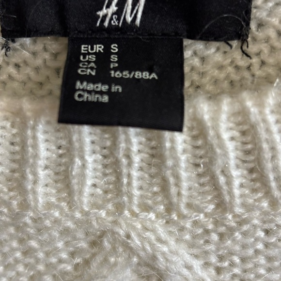 H&M Women’s Mohair Blend Cable Knit Sweater Fisherman Cream Coastal Pullover S - Picture 7 of 8